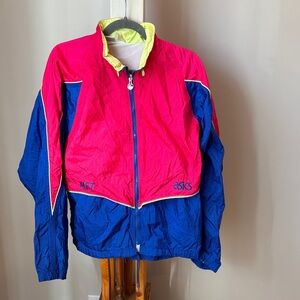 Vintage ASICS Women's Pink and Blue Windbreaker